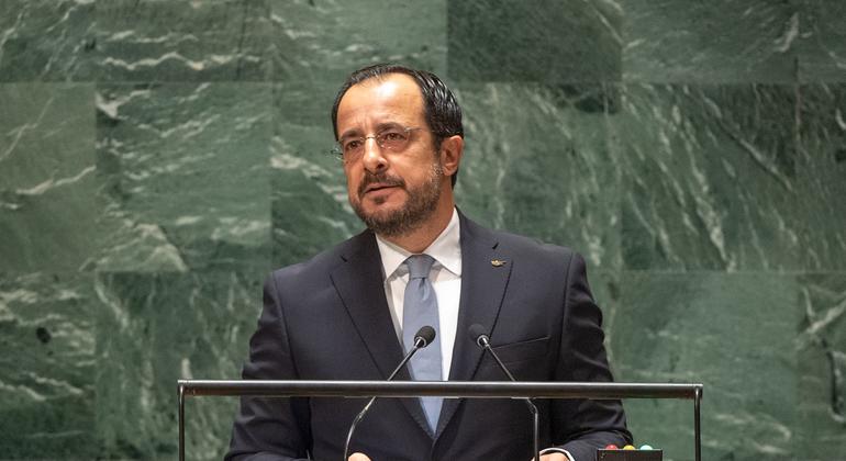 The President of Cyprus addressed the United Nations Assembly, questioning if we have the determination to prioritize peace.
