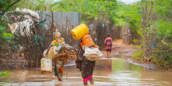 Families who have been forced to leave their homes due to extreme flooding in the Horn of Africa.