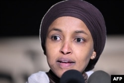 U.S. Representative Ilhan Omar, shown here in Washington on Nov. 13, 2023, is one of a group of congresswomen from the Democratic left whose words are frequently used in Russian state-run media.