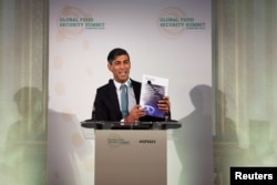 British Prime Minister Rishi Sunak speaks during the opening session of the Global Food Security Summit at Lancaster House in London, Britain, Nov. 20, 2023.