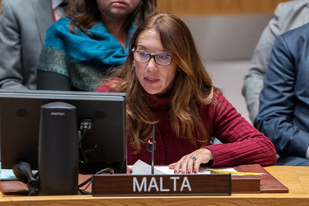 Ambassador Vanessa Frazier of Malta addresses the UN Security Council meeting on the situation in the Middle East, including the Palestinian question.