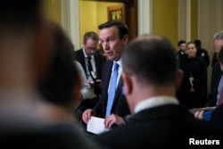 U.S. Senator Chris Murphy, a Democrat from Connecticut, delivers remarks during a Democratic Caucus press conference at the U.S. Capitol in Washington on Jan. 9, 2024.