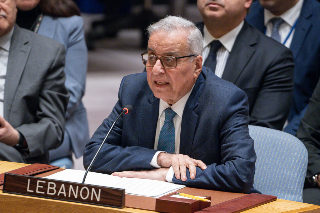 Foreign Minister Abdallah Bou Habib of Lebanon addresses the Security Council meeting on the situation in the Middle East, including the Palestinian question.