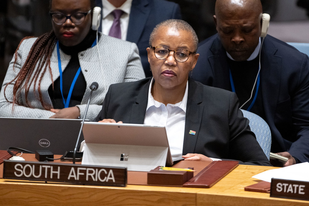 Ambassador Mathu Joyini of South Africa addresses the Security Council meeting on the situation in the Middle East, including the Palestinian question.