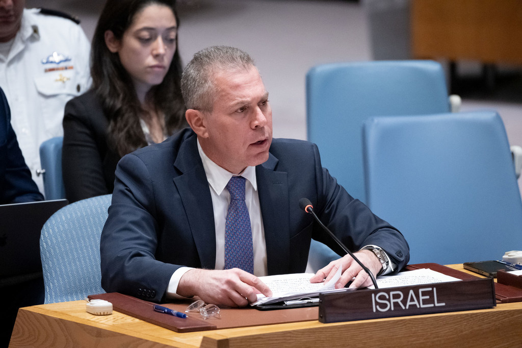 Ambassador Gilad Erdan of Israel addresses the Security Council  meeting on the situation in the Middle East, including the Palestinian question.