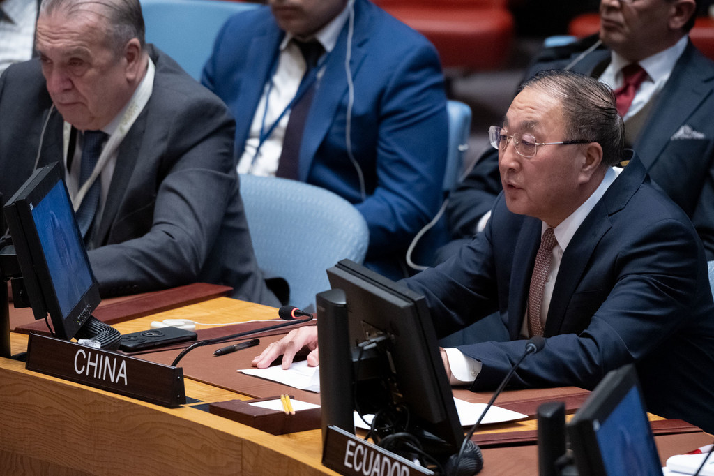 Ambassador Zhang Jun of China addresses the Security Council  meeting on the situation in the Middle East, including the Palestinian question.