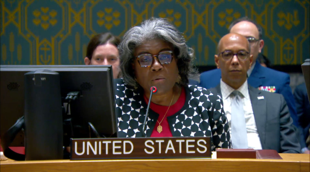 Ambassador Linda Thomas-Greenfield of the United States addresses the UN Security Council meeting on the maintenance of international peace and security.