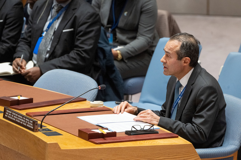 UN Assistant Secretary-General Khaled Khiari addresses a Security Council meeting on the maintenance of international peace and security in the Red Sea.