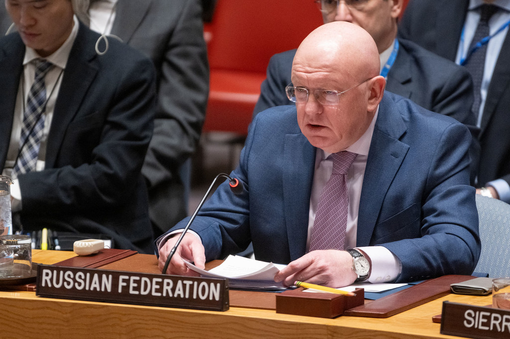 Ambassador Vassily Nebenzia of the Russian Federation addresses the Security Council meeting on the situation in the Middle East, including the Palestinian question.