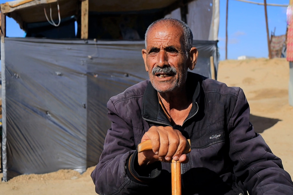 Abu Kamal al-Yaziji was displaced from Gaza City to Rafah and is now seeking shelter in the Al Mawasi area in central Gaza.