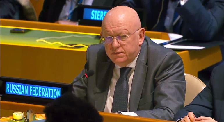 Ambassador Vassily Nebenzia of the Russian Federation addresses the resumed 10th Emergency Special Session meeting on the situation in the Occupied Palestinian Territory.