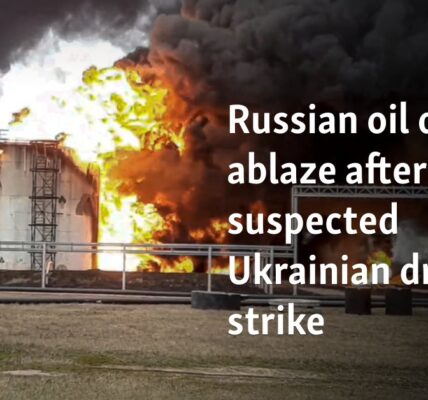 Russian oil depot ablaze after suspected Ukrainian drone strike