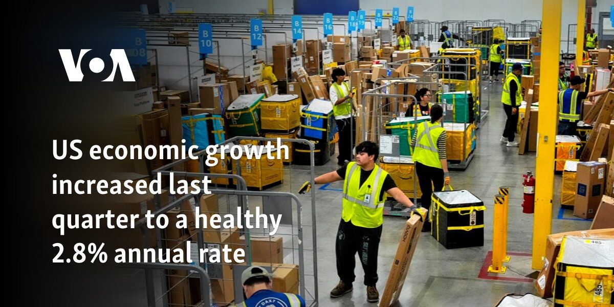 US economic growth increased last quarter to a healthy 2.8% annual rate