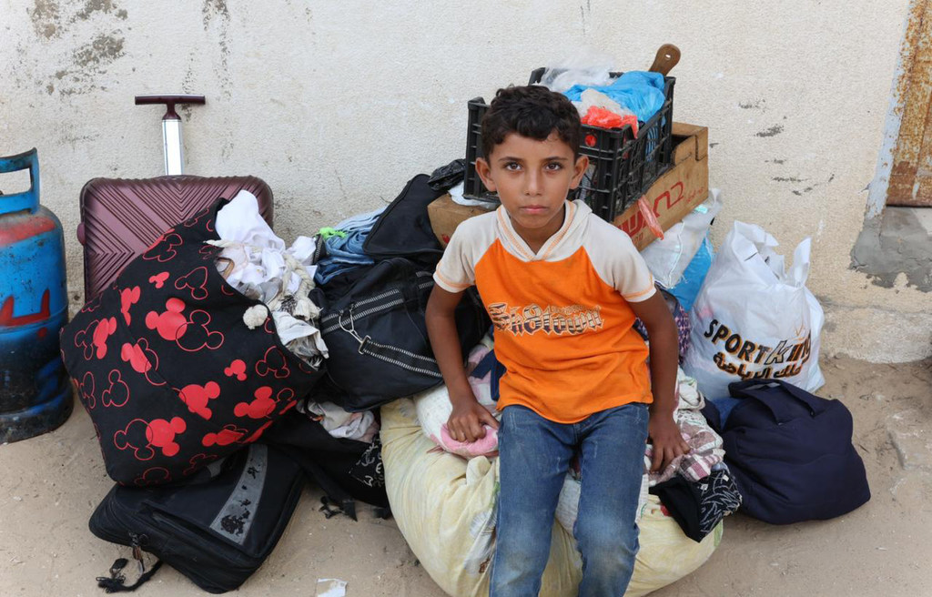  Kamal Al-Sultan, a displaced child from Beit Lahia in northern Gaza, has been forced to move seven times during the 10-month-long war.