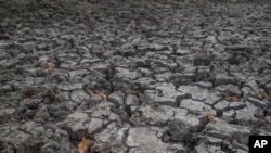 FILE - Cracked earth is all that remains of what was the bottom of a cattle watering hole in Mudzi, Zimbabwe, on July 2, 2024. In Zimbabwe and across Southern Africa, an El Nino-induced drought is affecting millions of people.