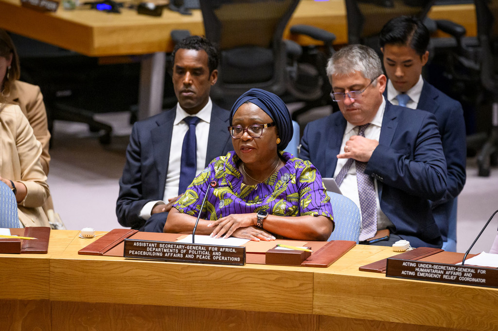 Martha Pobee, Assistant Secretary-General for Africa, briefing the Security Council on the situation in Sudan.