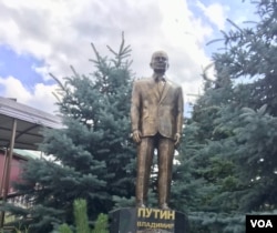 Kyrgyz political supporters of Russian President Vladimir Putin erected this monument at the ZiL ski resort 30 miles south of Bishkek, July 14, 2024.