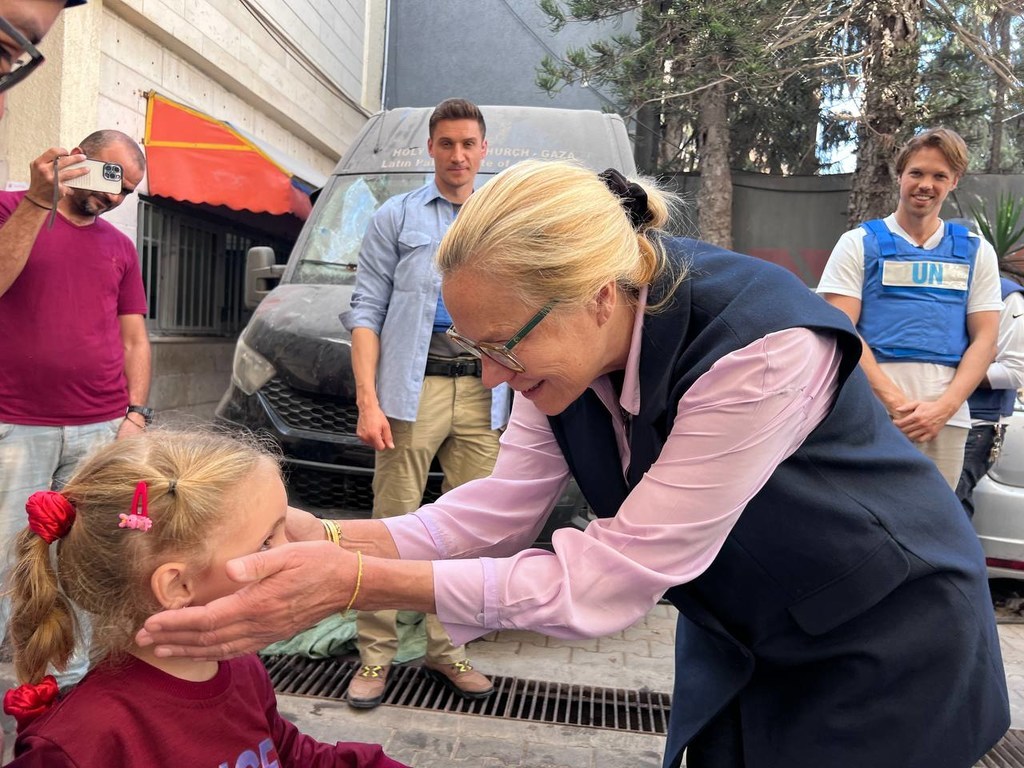 Sigrid Kaag UN Senior Humanitarian and Reconstruction Coordinator for Gaza, meets displaced people in Gaza City.