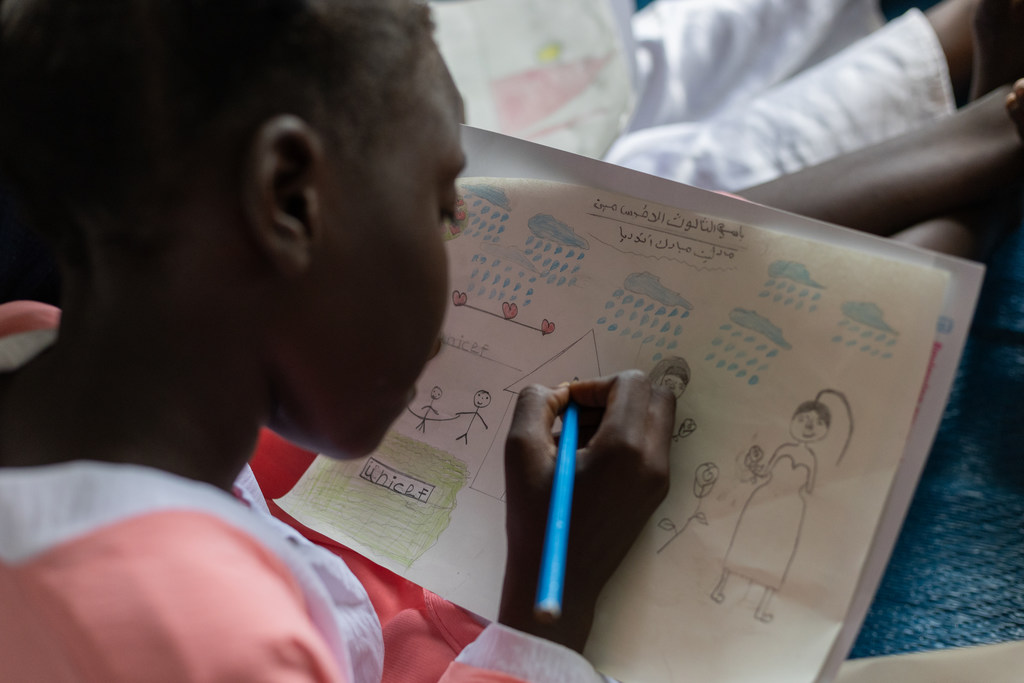 A displaced child at a UNICEF-supported site in Port Sudan.