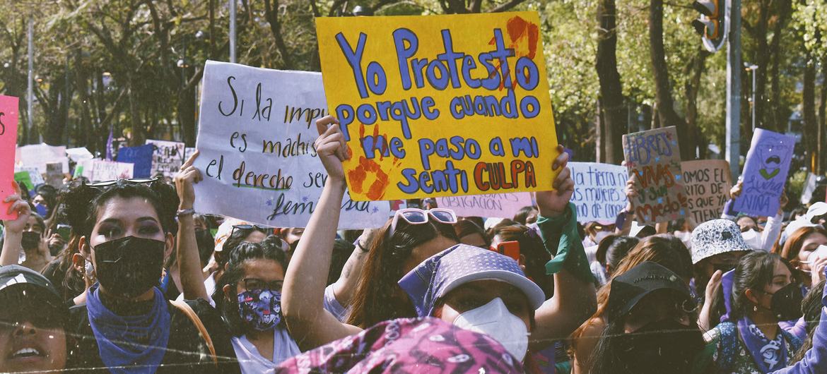 Women march on International Women's Day in Mexico City.