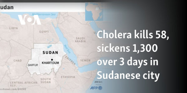 Cholera kills 58, sickens 1,300 over 3 days in Sudanese city