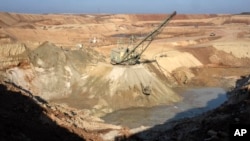 An ilmenite open pit mine is seen in a canyon in the central region of Kirovohrad, Ukraine, Feb. 12, 2025.