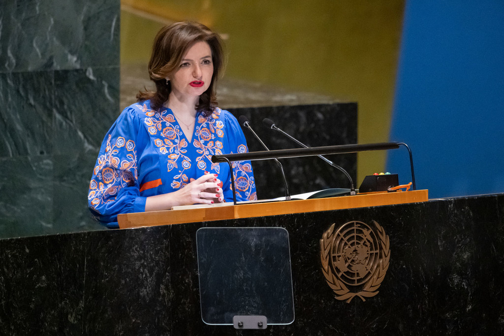 Deputy Foreign Minister Betsa Mariana of Ukraine addresses the Eleventh Emergency Special Session (resumed) of the General Assembly on Ukraine.