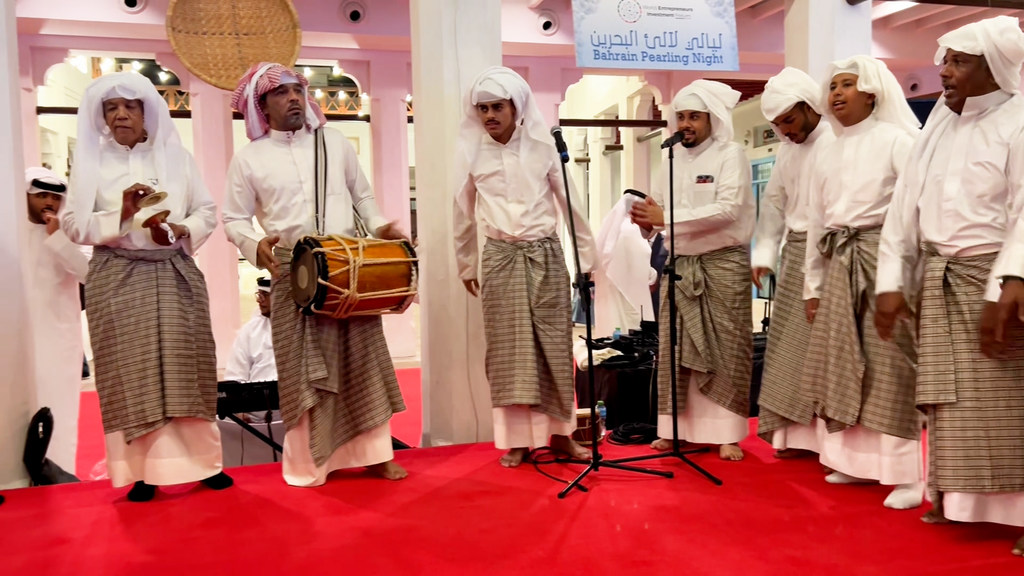 A band performing a pearl diving song in Bahrain. The folklore of pearl diving has been passed down for generations.