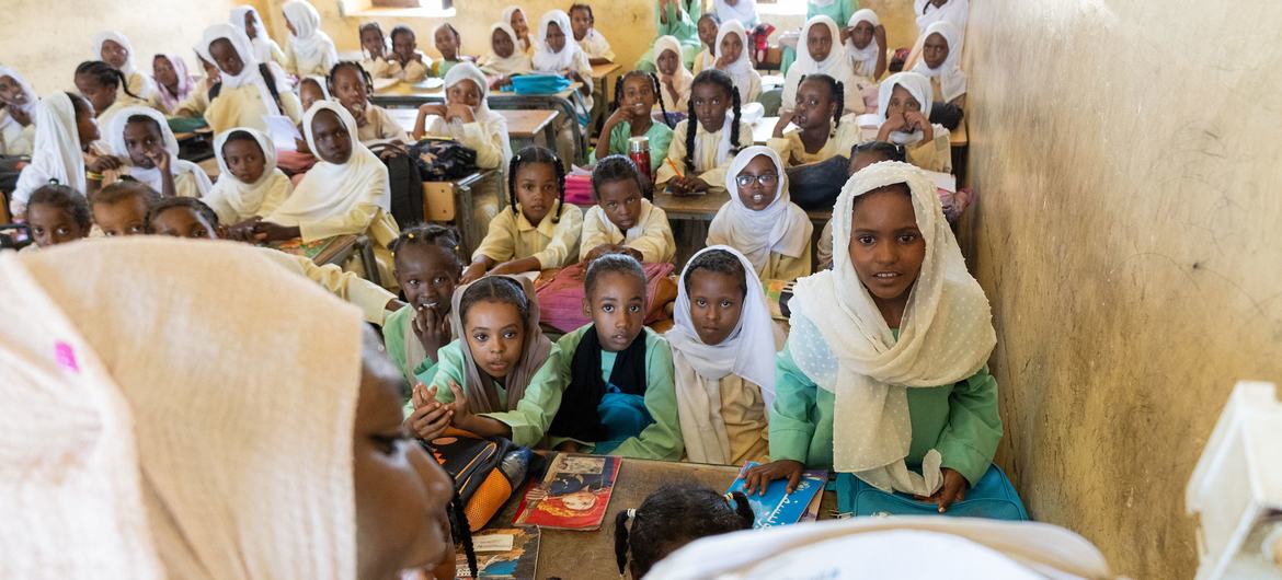 Third grader Wisam with her class in Port Sudan.