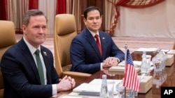 U.S. Secretary of State Marco Rubio, right, and White House national security adviser Mike Waltz hold talks with Ukrainian officials in Jeddah, Saudi Arabia, March 11, 2025.