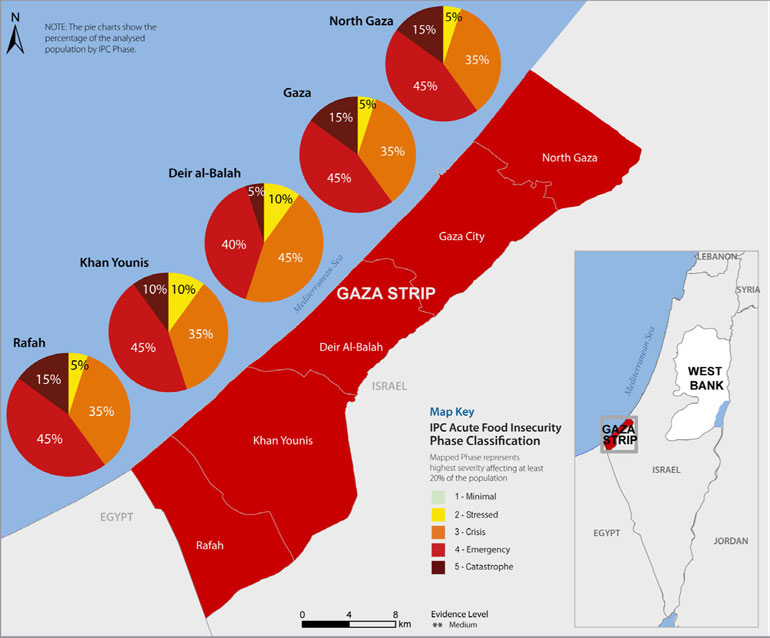 All 2.1 million people in Gaza are expected to suffer high levels of acute food insecurity between now and September. All 2.1 million people in Gaza are expected to suffer high levels of acute food insecurity between now and September.