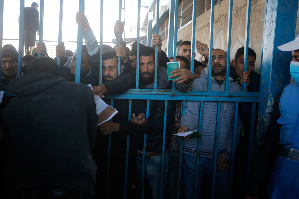 Gazans queue for food in January 2025 when it was more widely available in the enclave. Gazans queue for food in January 2025 when it was more widely available in the enclave.