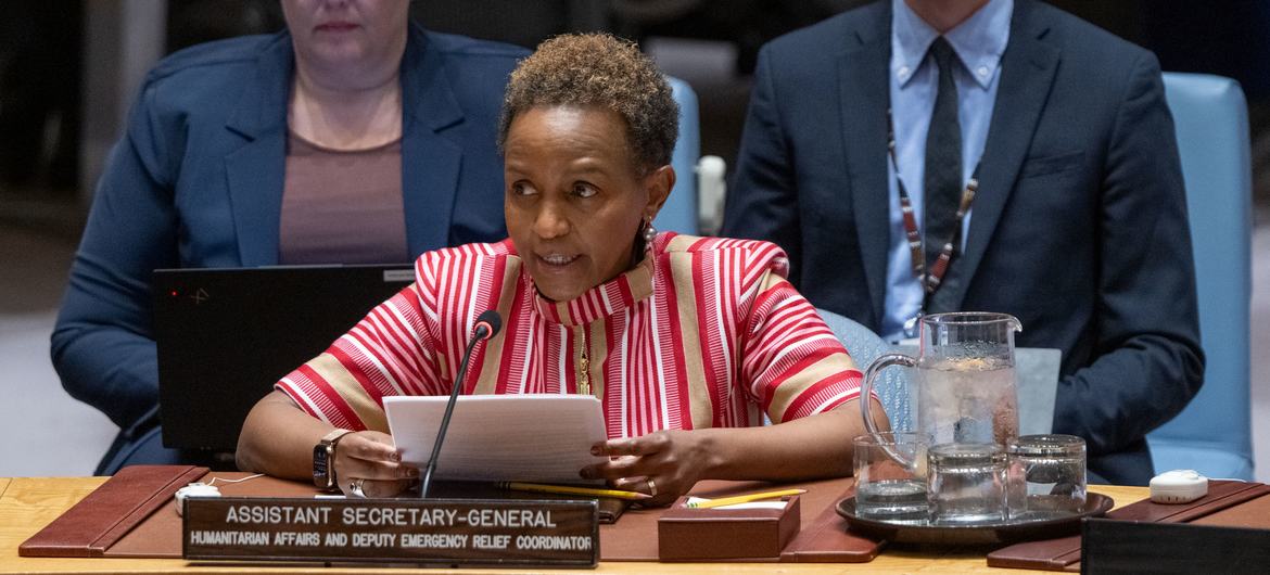 Joyce Msuya, UN Deputy Emergency Relief Coordinator, briefs the Security Council meeting on maintenance of peace and security of Ukraine. Joyce Msuya, UN Deputy Emergency Relief Coordinator, briefs the Security Council meeting on maintenance of peace and security of Ukraine.